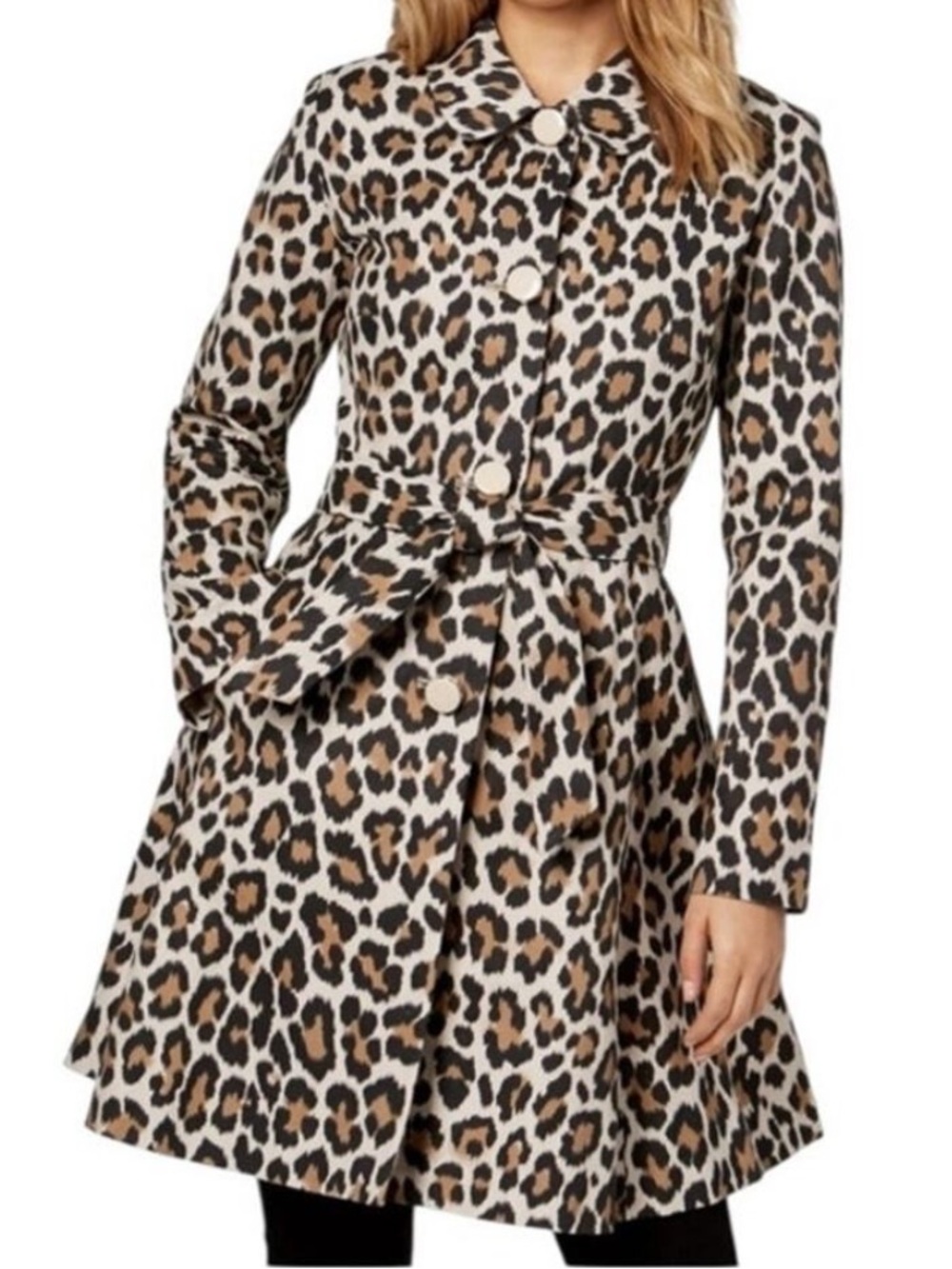 Kate Spade Leopard Trench Coat Womens Large Belted Flared Animal Print NWT new - Picture 2 of 13
